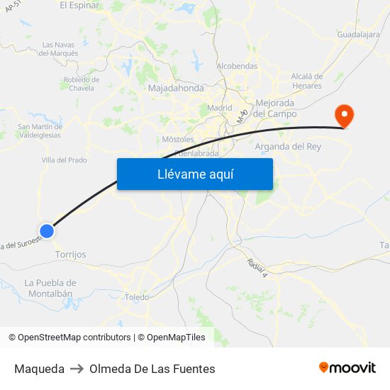 Maqueda to Olmeda De Las Fuentes map