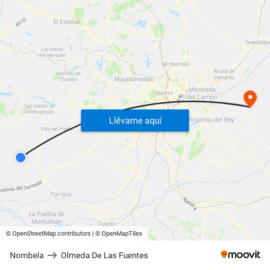 Nombela to Olmeda De Las Fuentes map