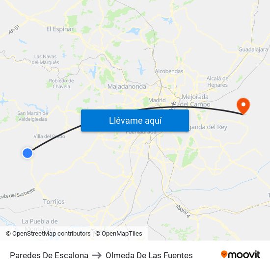 Paredes De Escalona to Olmeda De Las Fuentes map