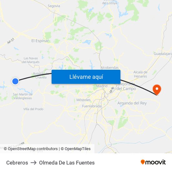 Cebreros to Olmeda De Las Fuentes map