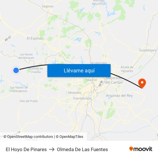 El Hoyo De Pinares to Olmeda De Las Fuentes map