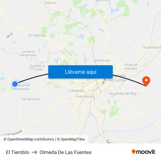 El Tiemblo to Olmeda De Las Fuentes map