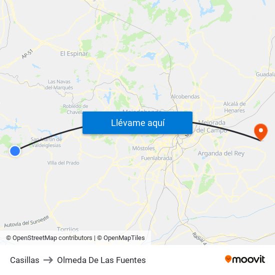 Casillas to Olmeda De Las Fuentes map