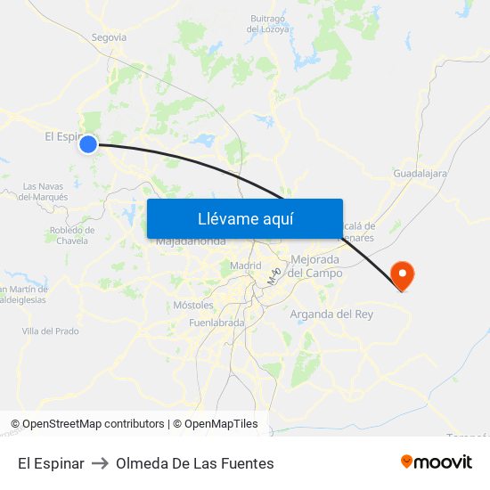 El Espinar to Olmeda De Las Fuentes map