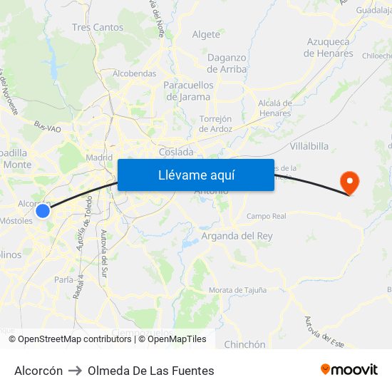 Alcorcón to Olmeda De Las Fuentes map