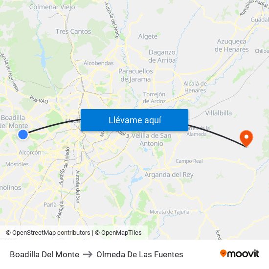 Boadilla Del Monte to Olmeda De Las Fuentes map