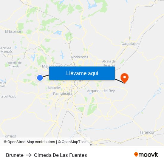 Brunete to Olmeda De Las Fuentes map