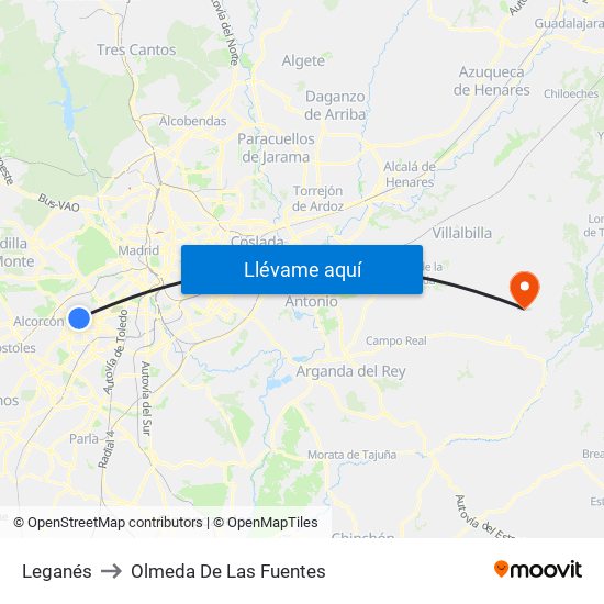 Leganés to Olmeda De Las Fuentes map