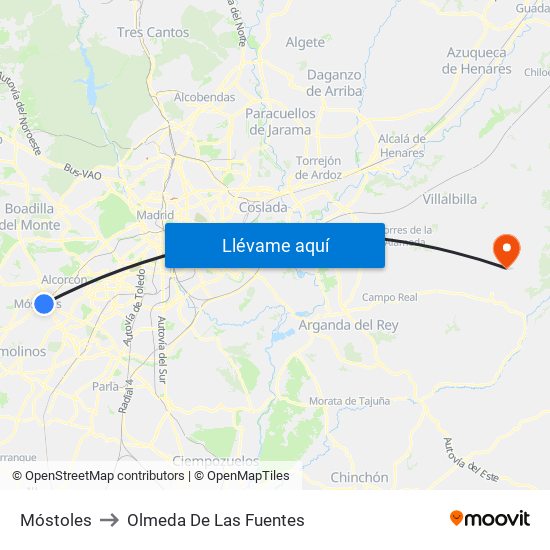 Móstoles to Olmeda De Las Fuentes map