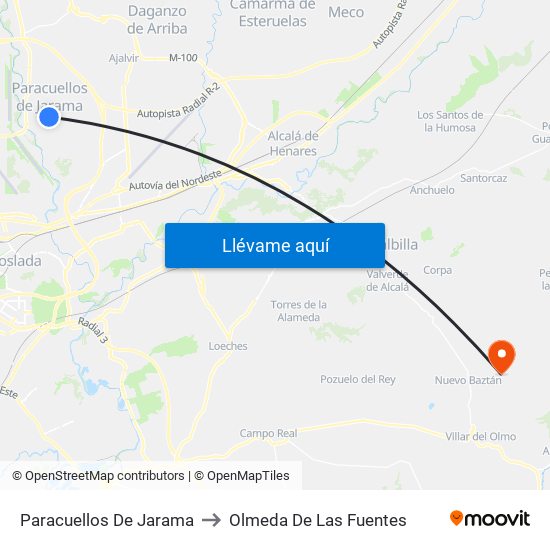 Paracuellos De Jarama to Olmeda De Las Fuentes map