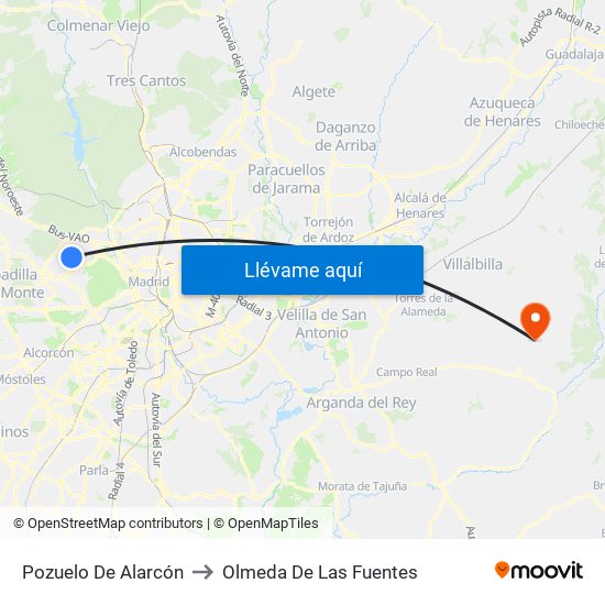 Pozuelo De Alarcón to Olmeda De Las Fuentes map