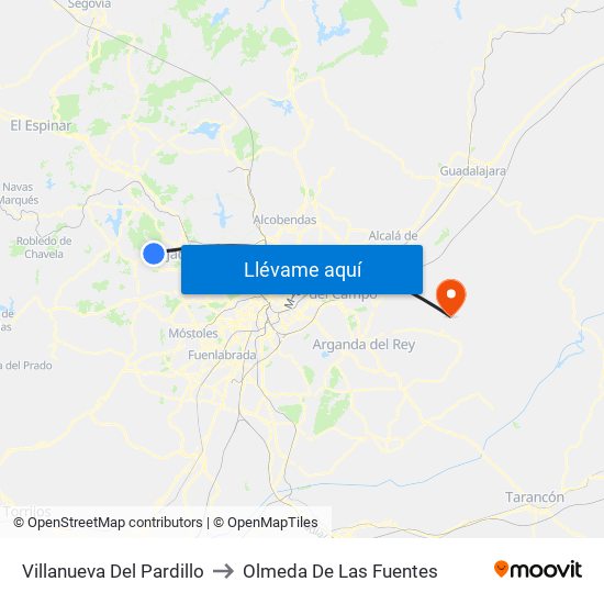 Villanueva Del Pardillo to Olmeda De Las Fuentes map