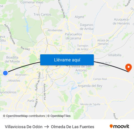 Villaviciosa De Odón to Olmeda De Las Fuentes map