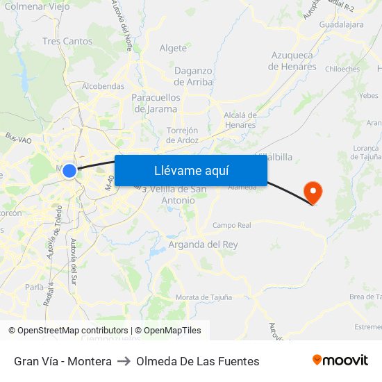 Gran Vía - Montera to Olmeda De Las Fuentes map