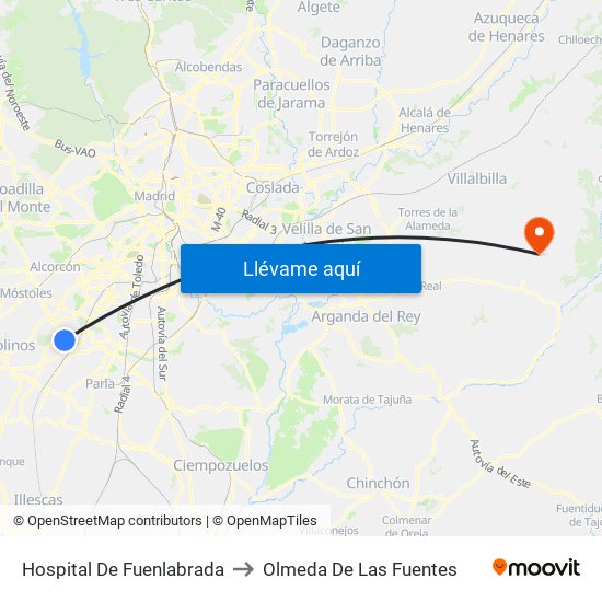 Hospital De Fuenlabrada to Olmeda De Las Fuentes map