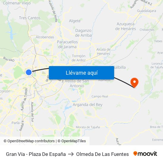 Gran Vía - Plaza De España to Olmeda De Las Fuentes map