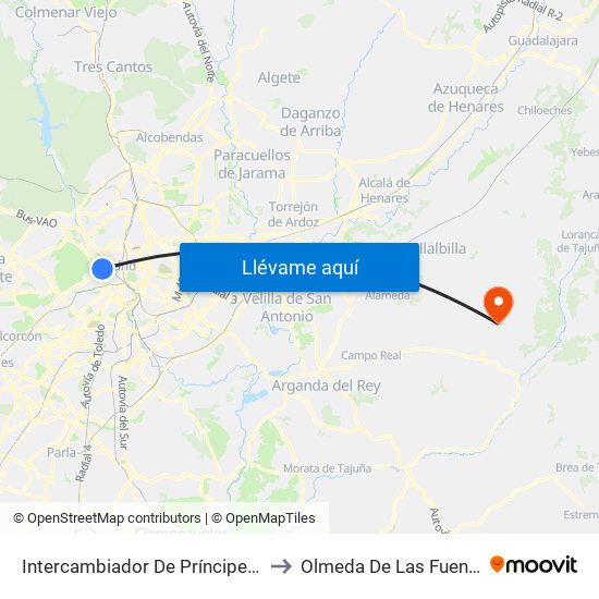 Intercambiador De Príncipe Pío to Olmeda De Las Fuentes map