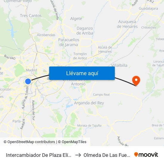 Intercambiador De Plaza Elíptica to Olmeda De Las Fuentes map