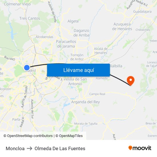 Moncloa to Olmeda De Las Fuentes map