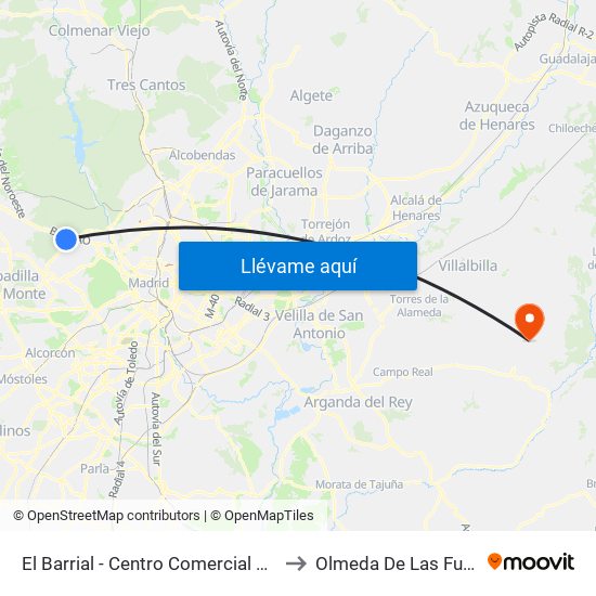 El Barrial - Centro Comercial Pozuelo to Olmeda De Las Fuentes map