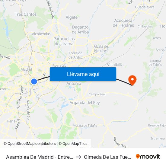 Asamblea De Madrid - Entrevías to Olmeda De Las Fuentes map
