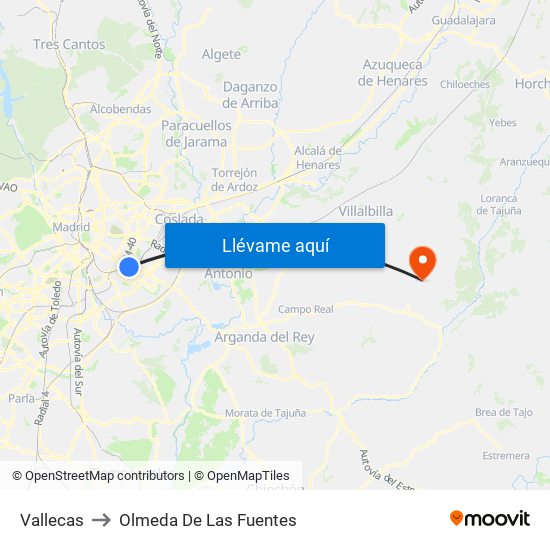 Vallecas to Olmeda De Las Fuentes map