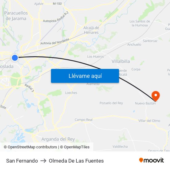 San Fernando to Olmeda De Las Fuentes map