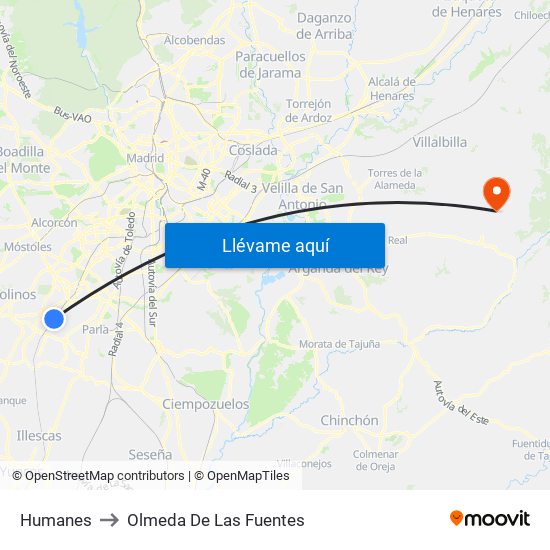 Humanes to Olmeda De Las Fuentes map