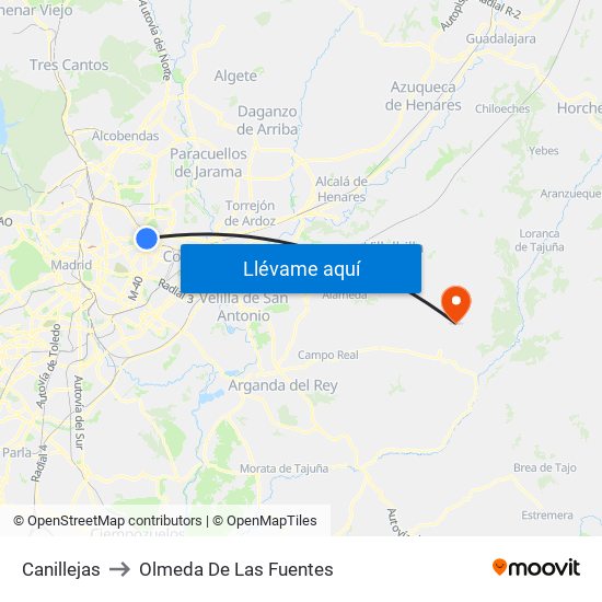 Canillejas to Olmeda De Las Fuentes map