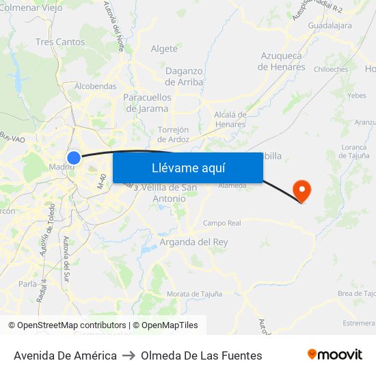 Avenida De América to Olmeda De Las Fuentes map