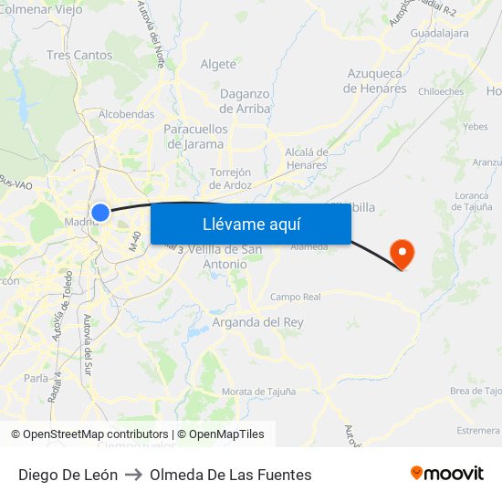 Diego De León to Olmeda De Las Fuentes map