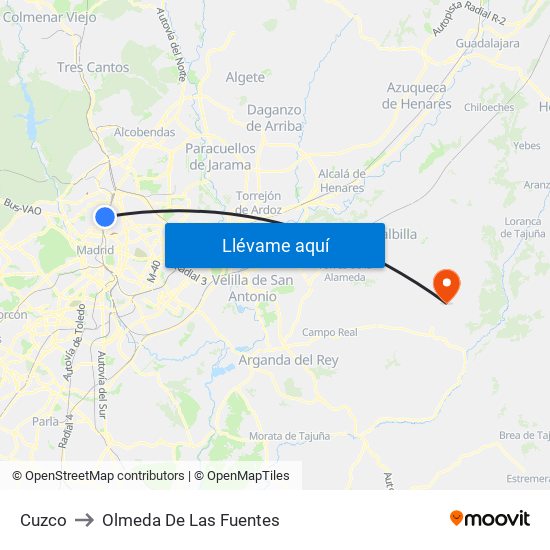 Cuzco to Olmeda De Las Fuentes map