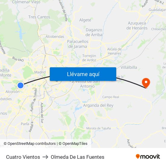 Cuatro Vientos to Olmeda De Las Fuentes map