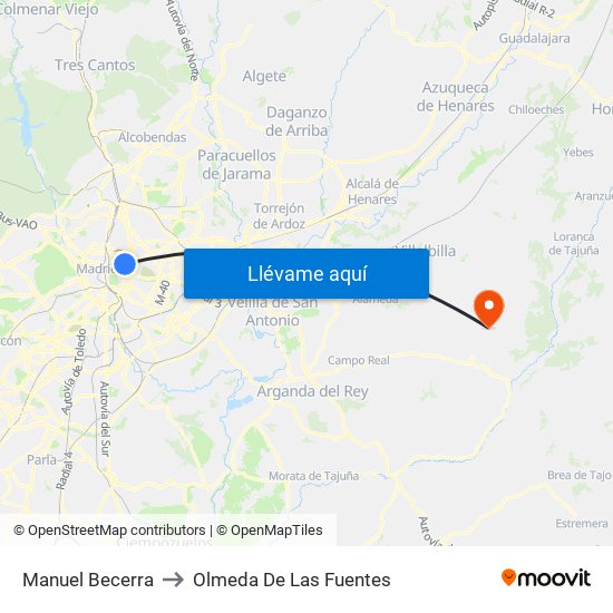 Manuel Becerra to Olmeda De Las Fuentes map