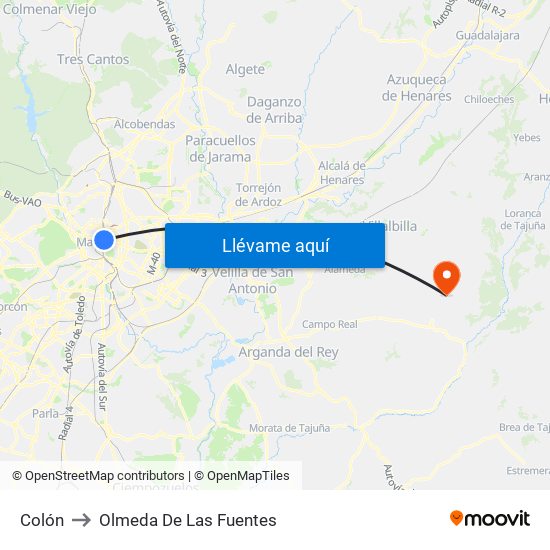 Colón to Olmeda De Las Fuentes map