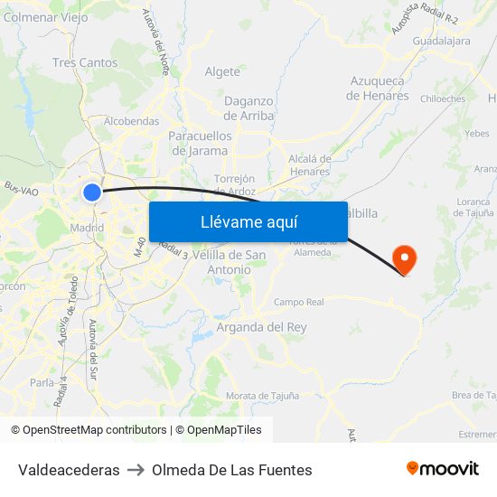 Valdeacederas to Olmeda De Las Fuentes map
