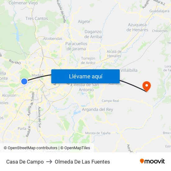 Casa De Campo to Olmeda De Las Fuentes map