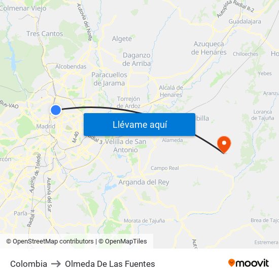 Colombia to Olmeda De Las Fuentes map