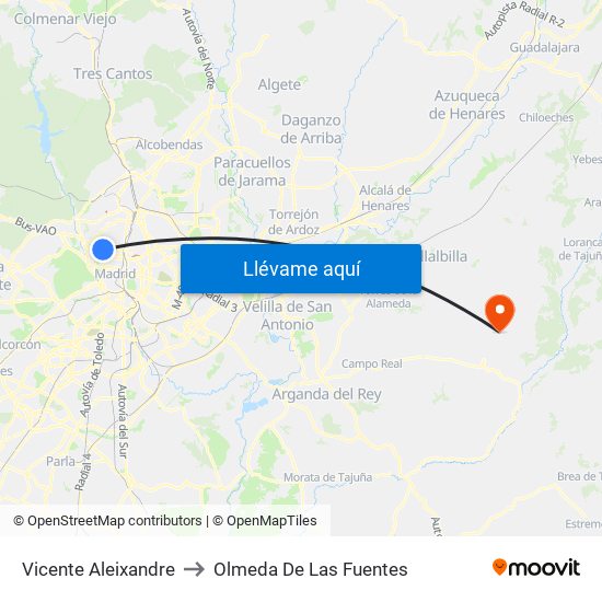 Vicente Aleixandre to Olmeda De Las Fuentes map