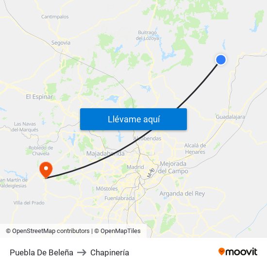 Puebla De Beleña to Chapinería map