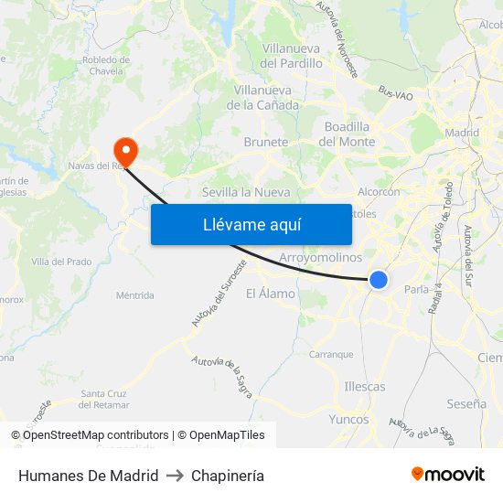 Humanes De Madrid to Chapinería map