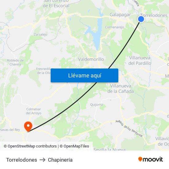 Torrelodones to Chapinería map