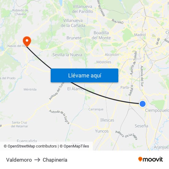 Valdemoro to Chapinería map