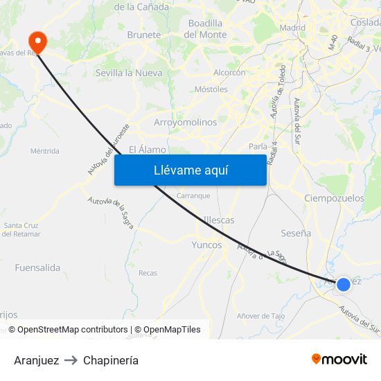 Aranjuez to Chapinería map