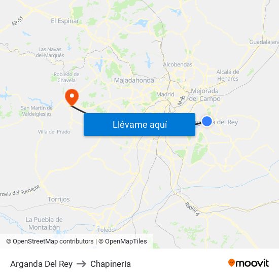 Arganda Del Rey to Chapinería map