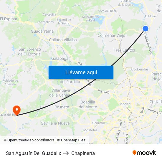 San Agustín Del Guadalix to Chapinería map