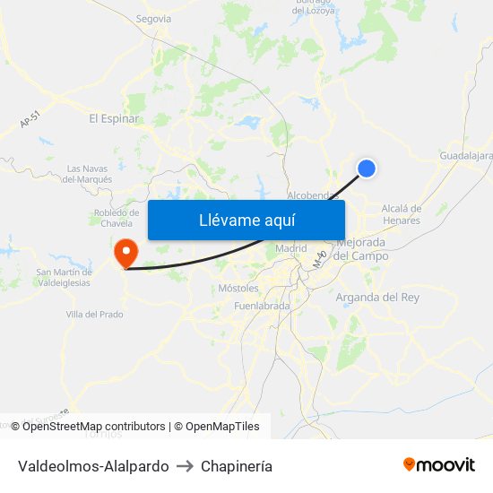 Valdeolmos-Alalpardo to Chapinería map