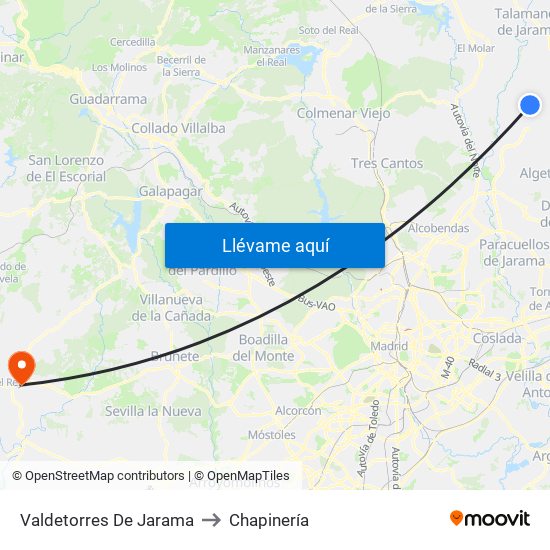 Valdetorres De Jarama to Chapinería map