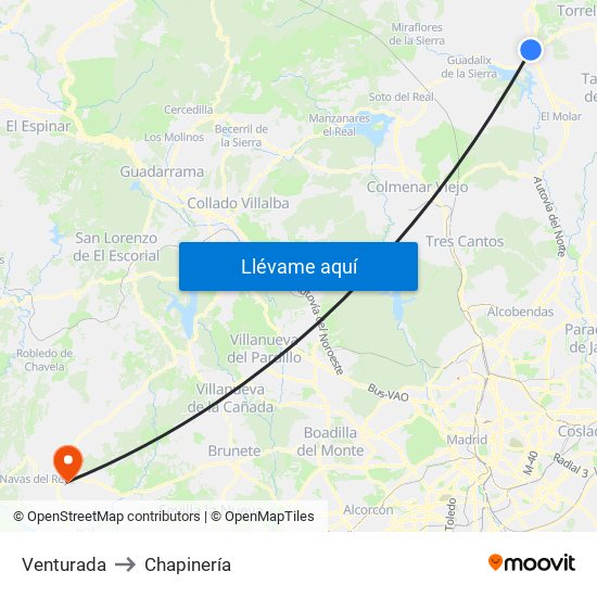Venturada to Chapinería map