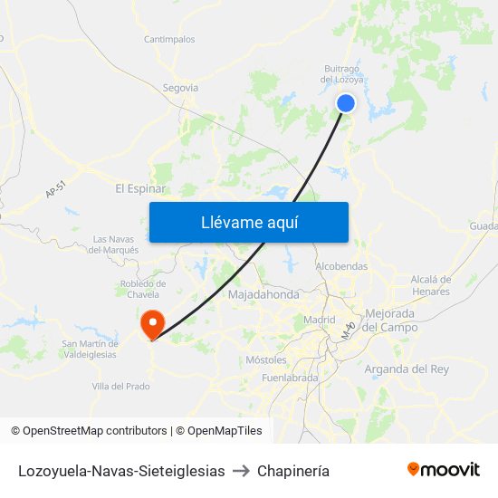 Lozoyuela-Navas-Sieteiglesias to Chapinería map